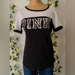 Victoria Secret Black, White & Sequins Short Sleeve T Shirt Size Small N…